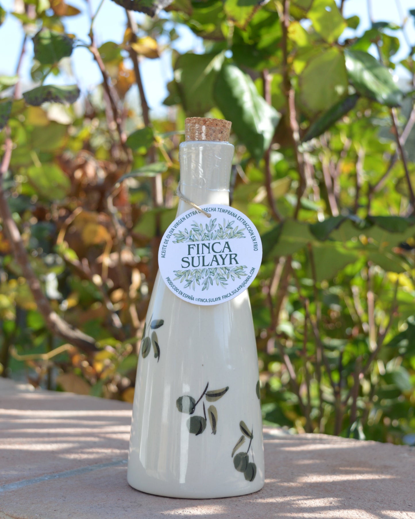 Botella AOVE de gres porcelánico cónica 250ml. OLIVA