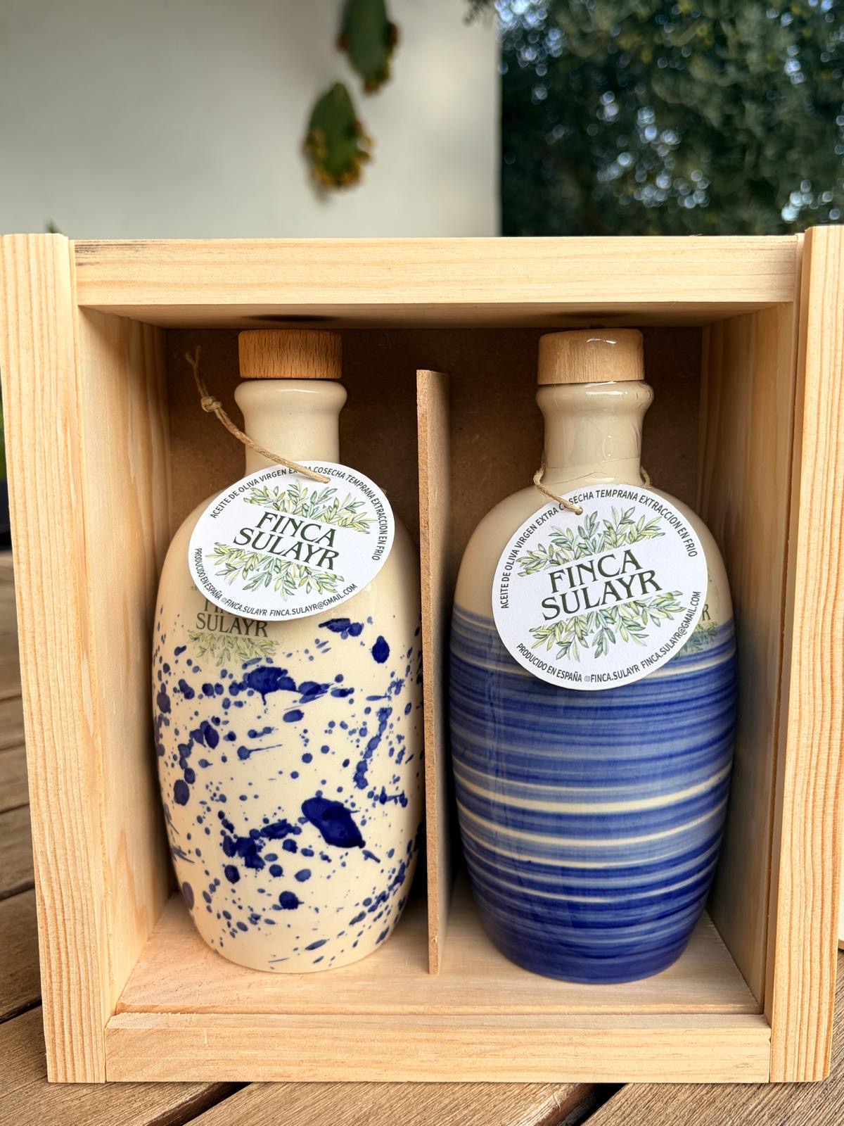 Pack de 2 botellas AOVE de gres porcelánico bombacha 250ml.
